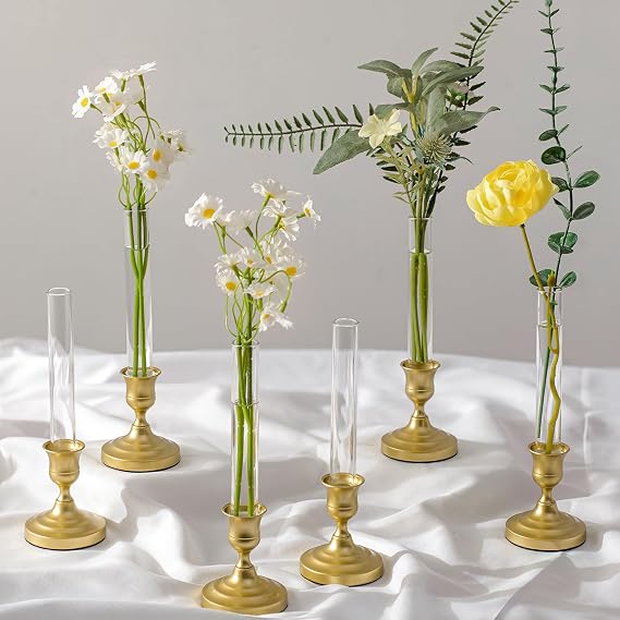 Bud Vases with Candlestick Holders: 6 Pcs Small Flower Vase Bulk
