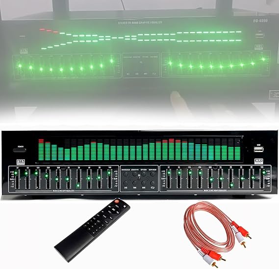 Digital Equalizer 31-Band Graphic Equalizer HiFi Audio Stereo EQ, 12 Rhythm Patterns, Double 10-Segment Tuning, LED Spectrum Display