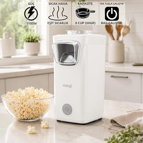 Mioji POPX1 Yağsız Kompakt Mısır Patlatma Makinesi - Beyaz
