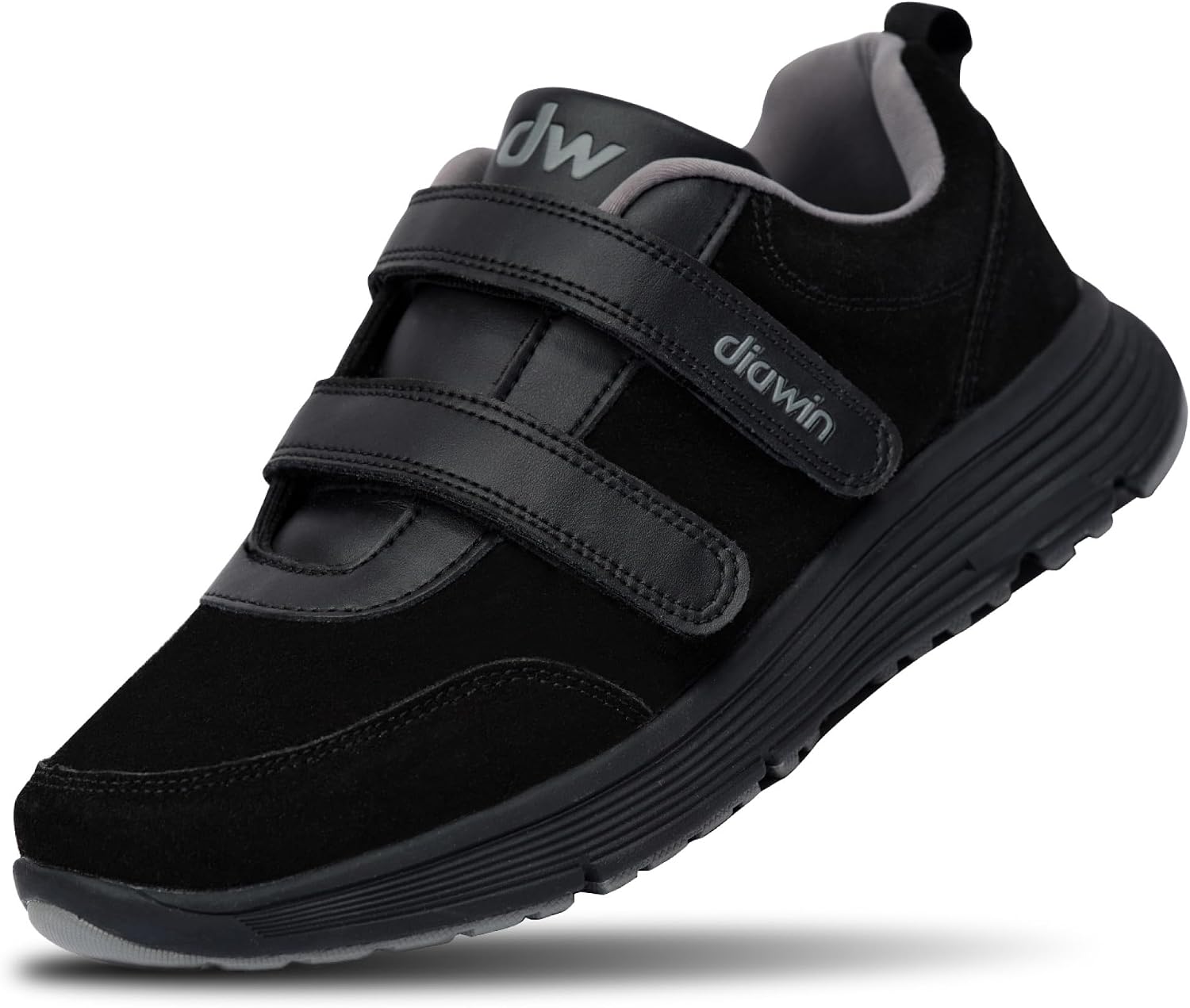 diawin Wide Leather Shoes For Men & Women - Extra Wide Toe Box Velcro Fastening Spacious Interior For Wide Swollen Diabetic Feet - Extra Deep Walking Shoes