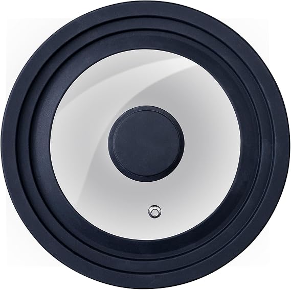 Fackelmann Universal Glass Frying Pan Lid 16/18/20 cm, Anti-Spill Lid, Diameter 21 cm, Black Silicone Edge, Nylon Knob, Steam Valve, Compatible with Pots, Frying Pans and Saucepans