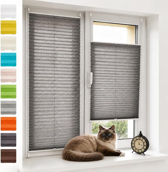 Pleated Klemmfix Folding Blind No Drilling Privacy Screen and Sun Protection Pleated for Windows and Doors