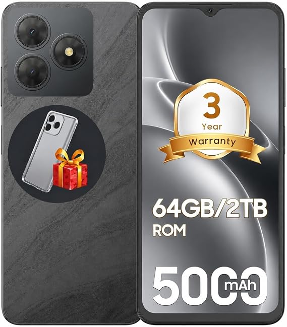 Mobile Phones, Android Phone, 6.56In, 6GB +64GB/2TB Octa Core, Matte Black