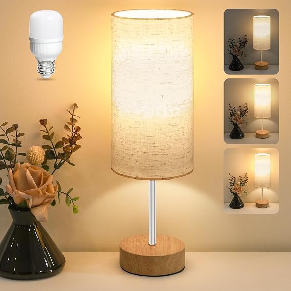 Aomeya Bedside Lamps, Table Lamp for Living Room Bedroom, Touch Control Table Lamp, Dimmable Small Lamp with Fabric Shade for Kids Room, Study, Dorm, Office(Bulb Included) [Energy Class F]