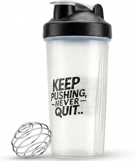 Active 100 Protein Shaker Bottle 600ml, Leakproof with Stainless Steel Wire Mixing Ball, BPA-Free, Dishwasher Safe Gym Shaker for Protein Shakes, Smoothies, Pre-Workout & Supplements (White & Black)