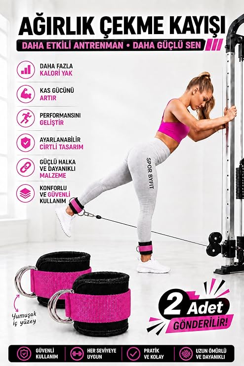 Spor Byfit D Halkalı Ayak ve El Bileği için Ağırlık Çekiş Kayışı