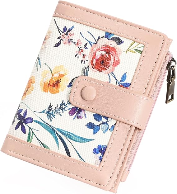 GOIACII Women's Purses Leather Small Bifold Compact Flower Pattern Ladies Wallets RFID Blocking Card Wallet