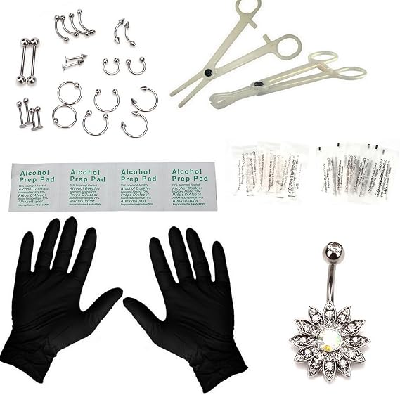 Beaute Professional Piercing Set - 41Pc Nose Piercing Kit, Stainless Steel 14G & 16G Nose Ring Studs, Sliver Color