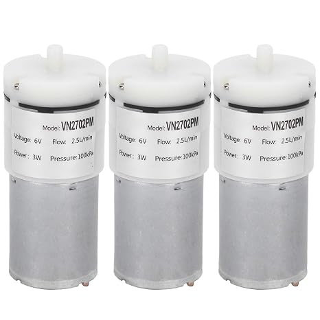 Micro Water Pump, Engineering Plastic 3Pcs Micro Diaphragm Pump Mini Water Air Vacuum Motor for Fish Tank DC 6V VN2702PM