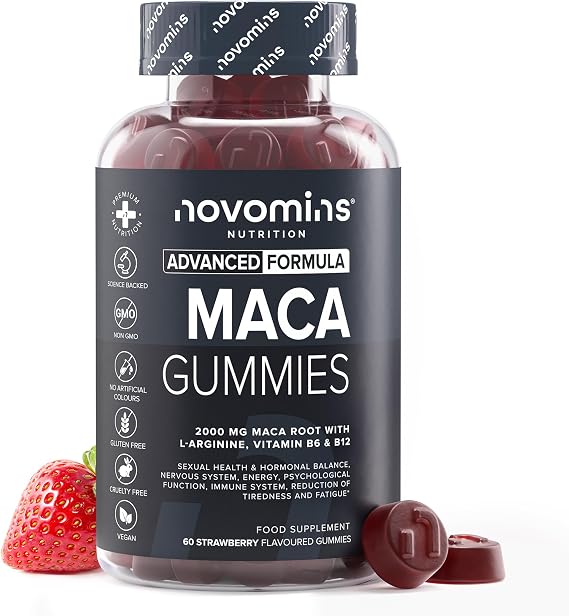 Maca Root 2000 mg | 60 Gummies | Black Maca with L-Arginine | Novomins