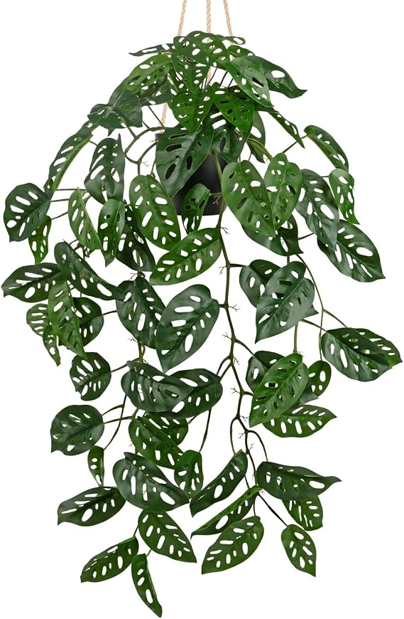 37" Artificial Hanging Plant Indoors 94cm Faux Monstera Adansonii Leaves in Pots Fake Green House Plants Decorative Artificial Plants for Bedroom Bathroom Shelf Office Garden Home Decor