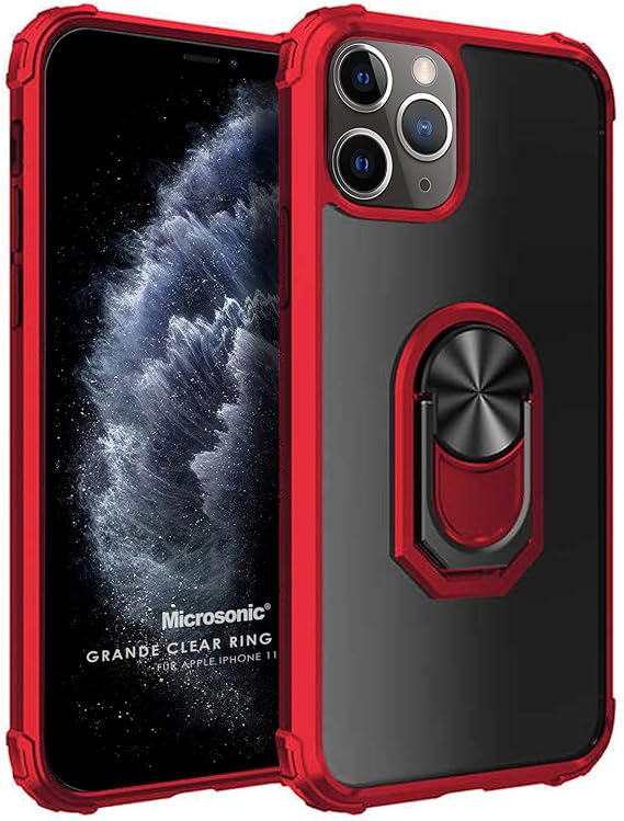 Microsonic Apple iPhone 11 Pro Max için Kılıf Grande Clear Ring Holder Kırmızı [iPhone 11 Pro Max ile Uyumlu Kılıf - Kırmızı]