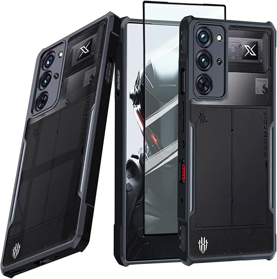 Case for ZTE Nubia Red Magic 10 Pro / 10 Pro+ Ultra Thin Lightweight Cover Soft TPU Bumper + Acrylic Clear Back Military Grade Airbag Shockproof Drop Protection 1 Glass Film, Film Black
