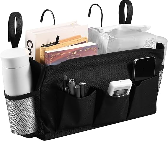 Bedside Hanging Storage,Bunk Bed Shelf Bedside Hanging Storage Caddy with Hooks for Dormitory School Bunk Bed(black)