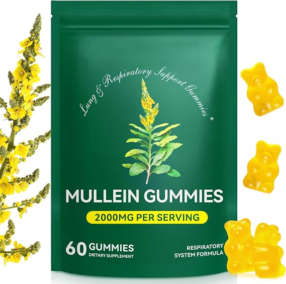 Mullein Gummies 2000mg for Lungs -Mullein Leaf Extract for Lungs Cleanse & Detox, Respiratory Health Gummies, Digestive Support, Immune Booster 60 Count
