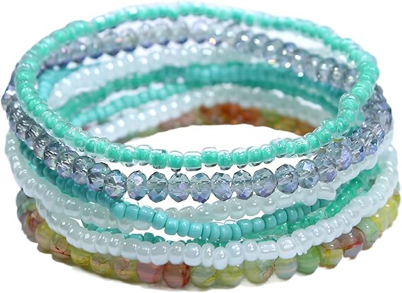 Elastic Beaded Bracelets for Women Ladies Summer Boho Beach Bracelets Bulk Colorful Stretch Bracelet Stackable Jewelry Set Pulsera De Para Mujer 8 pcs