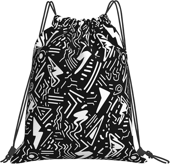 Drawstring Bags Black White Graffiti Backpack Travel Beach Sport Gym Sack String