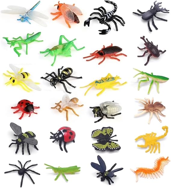 24‑Piece Mini Insect & Creature Model Set, Realistic Rubber‑Plastic Replicas, Spider Dragonfly Bee Ladybird Dinosaur‑Style Figurines for Diorama Layout, Themed‑Display & Collectors