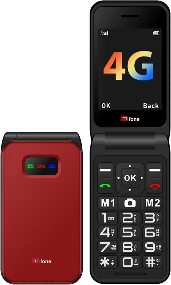 TTfone TT760 Flip 4G Big Button Mobile Phone for the Elderly with Emergency Assistance button Unlocked Basic Mobile Phone (Red, with USB Cable)