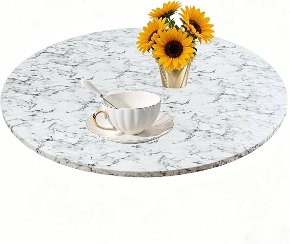 Fitted Round Tablecloth Waterproof Marble 36-44in