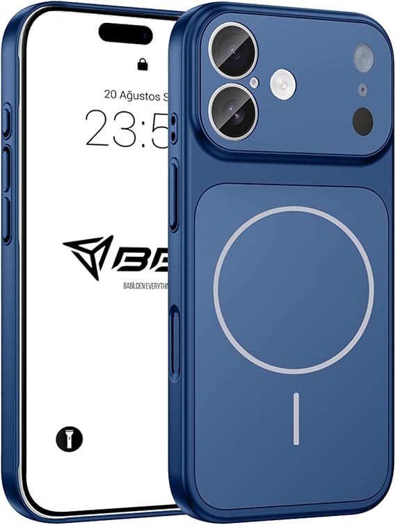 Babilden iPhone 17 Pro Max İçin Kılıf Kamera Tasarımı Magsafe İle Uyumlu Temperli Cam Arka Yüzey Darbelere Karşı Koruma Lüks Telefon Kılıfı (Lacivert)