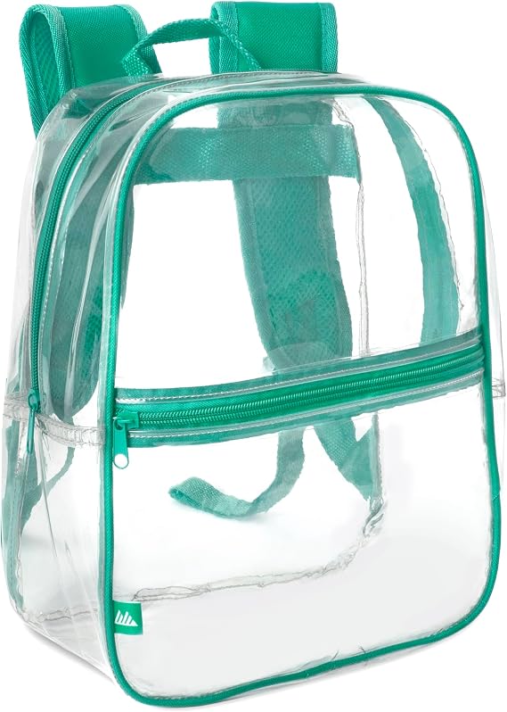 Trail maker Mini Clear Backpack Stadium Approved Small Clear Concert Bag for Work, Commute, Travel and Recreation, Green, 12"L x 10"W x 4.25"H, Daypack Backpacks