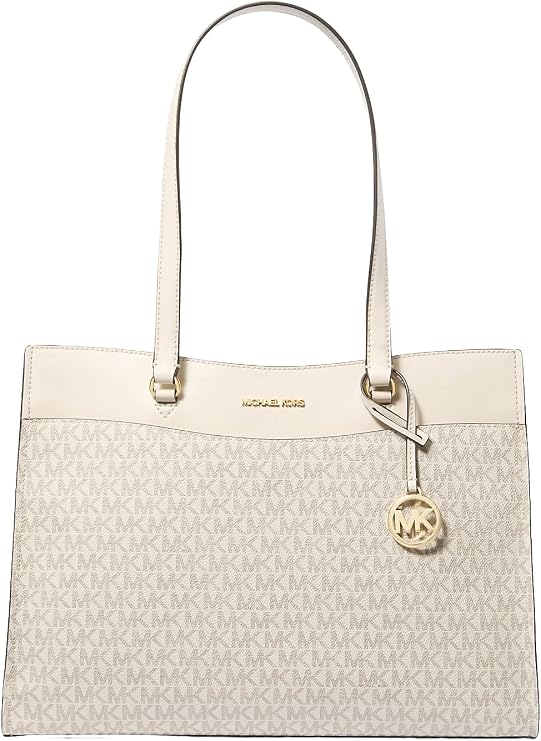 Michael Kors Jet Set Large Signature Logo Tote Bag Light Cream Multi