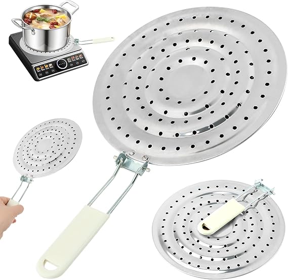 21cm Stainless Steel Gas Hob Heat Diffuser, Flame Spreader Plate with Handle