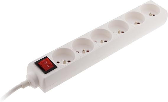 Zenitech - Block of 6 Sockets 16A 2P+T with Switch - White - Compact Power Strip for Electrical Appliances and Lamps - Child Safety - Cable HO5VV-F 3G1 mm² - Length 1 m - NF Certified