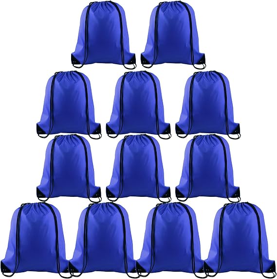 FEPITO 2/12/15 Pack Drawstring Backpack Bags Sack Cinch Bag String Backpack for Gym Traveling (12, Blue)