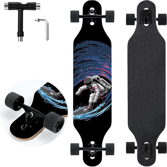 TLHB Longboard Skateboard, 41 Inch Drop Through Longboard Complete 9-Ply Nature Maple Premium Cruiser Long Board for Adults, Teens and Kids - High-Speed Bearings &amp; T-Tool