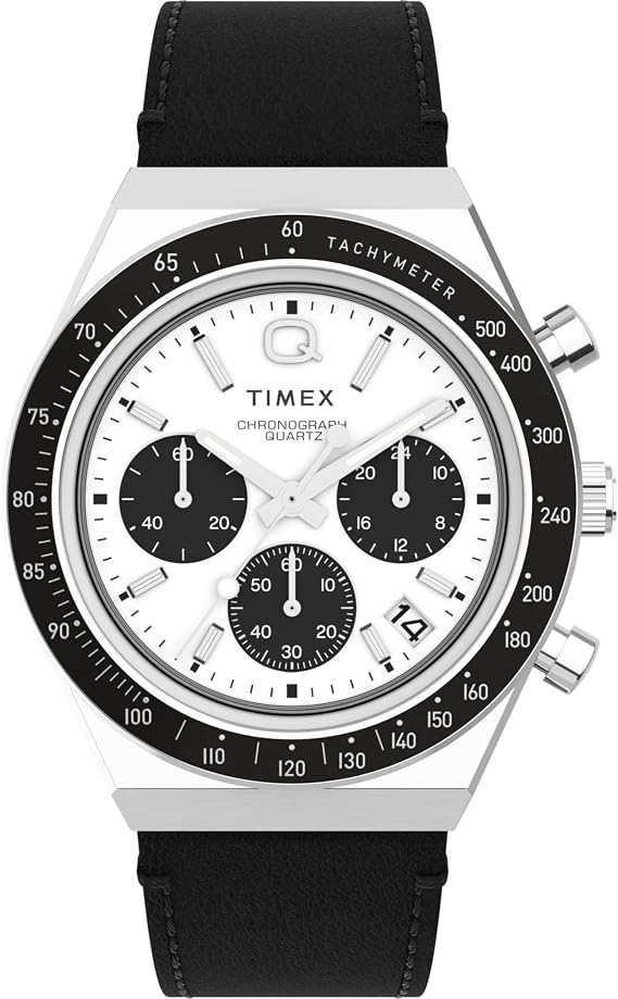 Timex Men's Q Chronograph 40mm Watch - Black Strap Black Dial Stainless Steel Case