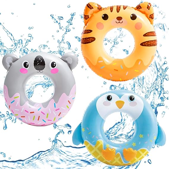 POPOYU 3Pcs Inflatable Pool Floats Animal Pool Tubes,Inflatable Swimming Ring 84cm,Pool Inflatables Swimming Pool Toys Rubber Ring for Swimming Pool Beach Party Decorations,Kids Adults Summer Gifts