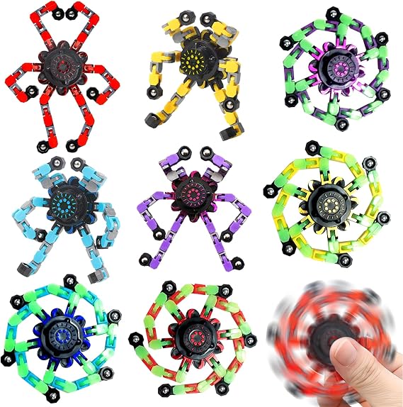 8pcs Transformable Fidget Spinner Toy, Tip Spin Top, Fidget Toy, Transformer Chain Robot, Funny DIY Fingertip Spin Top Toys for Kids Adults, All Ages