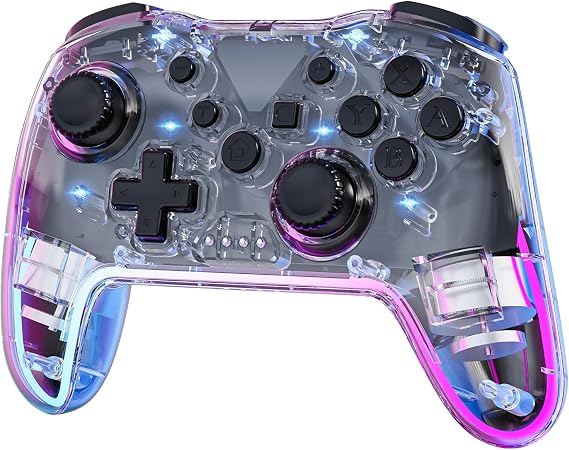 Controller for Switch, Wireless Switch Pro Controller for Switch/Lite/OLED/Windows/iOS/Android, 7 Color Adjustable RGB Lights Switch Remote Gamepad with One Key Wake Up/Adjustable Turbo Vibration