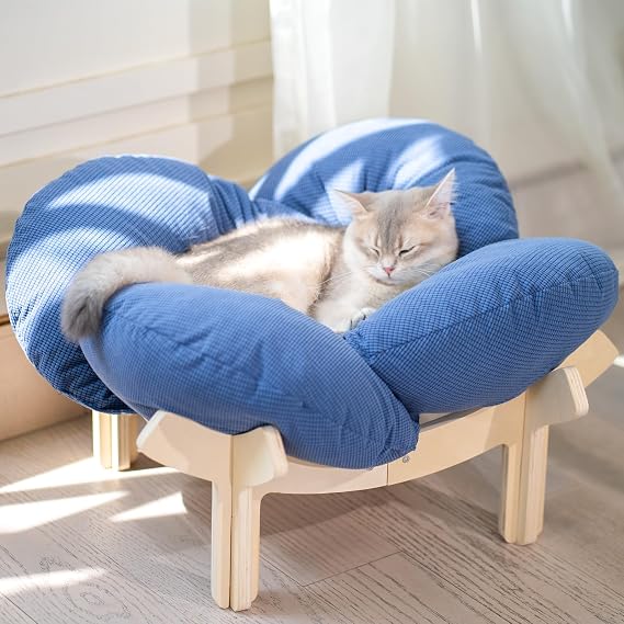 CheerPals Elevated Flower Cat Bed, 55cm L&W Large Cat Sofa for All Cats