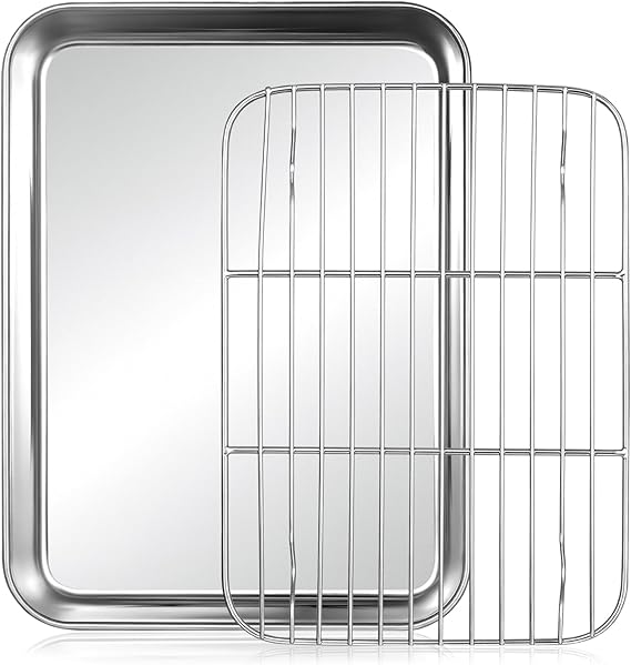 Wire Rack Baking Tray with Rack, Stainless Steel Baking Sheet with Wire Racks, Stainless Steel Deep Baking Sheets Pans, Oven Cooling Racks for Baking, Kitchen Tools(9.3 x 7 x 1.2)