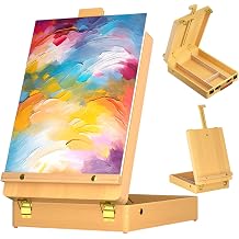 Adjustable Wooden Table Box Easel with Drawer, Desktop Easel with Anti Slip Feet Portable Storage Easel Box Foldable Table Sketching Box Tabletop Easel Organizer for Kids, Students, Artists
