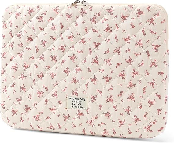 Puffy Laptop Sleeve 13 Inch Cute Floral Laptop Case Soft Quilted Computer Sleeve Protective Cover for MacBook, iPad, Notebook, Chromebook