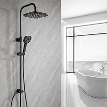 RONVIE Adjustable Shower Riser Rail Kit with 10" Round Rainfall Shower Head & 3-Spray Handheld, Dual-Function Brass Diverter Valve, Height/Angle Adjustable Anti-Leak System(Black)