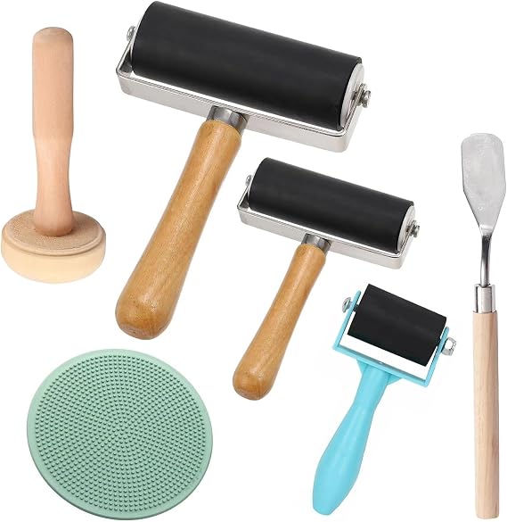 Brayer Roller for Crafts,3Pcs Printmaking Ink Rollers,Rubber Brayer Rollers