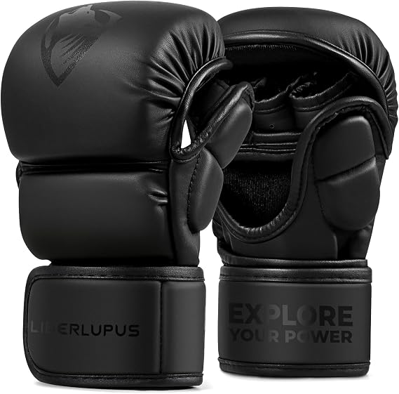 LIBERLUPUS MMA Gloves Sparring Grappling, Open Palm Martial Arts for Men, Muay thai, kickboxing, Punching heavy bag, Boxing Gloves Training- Durable Synthetic Leather with Wrist Support