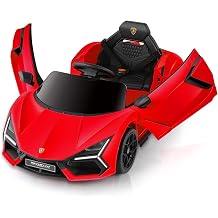 ELEMARA Licensed Lamborghini Ride On Car,12V Electric Cars for Kids with Scissor Door, Kids Electric Car with Remote Control,Bluetooth,LED Light,MP3 Player and Wide Seat,Red