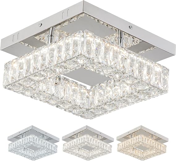 9.8" Modern Square Crystal Flush Mount Chandelier Ceiling Light Multicolour [Energy Class E]