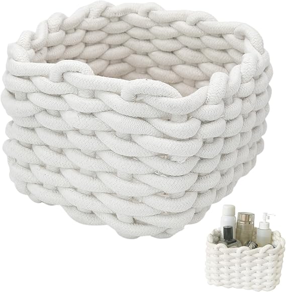 Woven Storage Baskets, White Basket Small Wicker Baskets for Home Bathroom Cupboards Drawer Closet Shelf Dresser