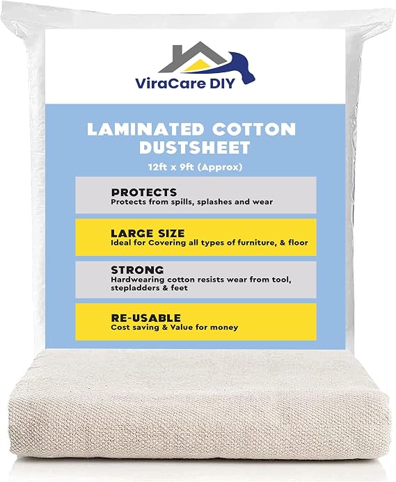 2 x Laminated Cotton Dust Sheets 12'x9' (3.6mx2.7m), for Painting & Decorating