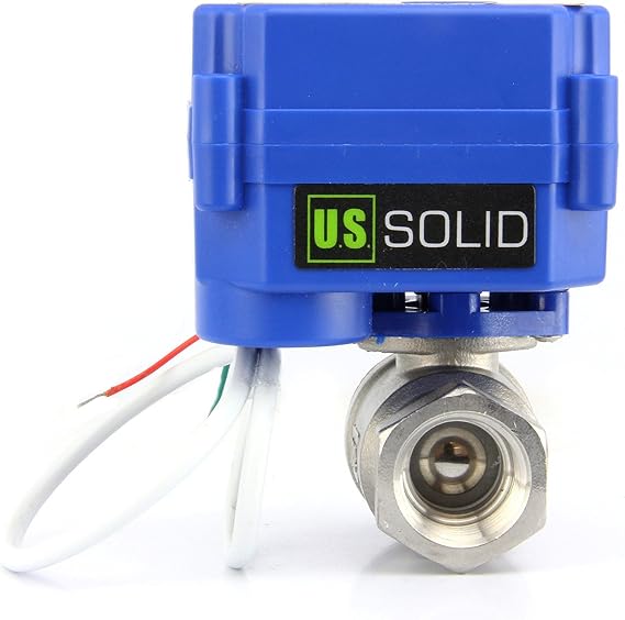 U.S. Solid 1/2" Motorized Valve 220V AC (85V-265V AC) Normally Closed (NC), 2 Ways Stainless Steel Electric Ball Valve, 2 Cables, Automatic Return
