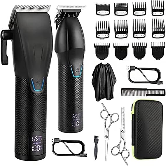 Pro Hair Clipper, 2PCS Hair Clippers for Men,Professional Hair Cutting Kit,Cordless Barber Clipper and T-Blade Beard Trimmer Set