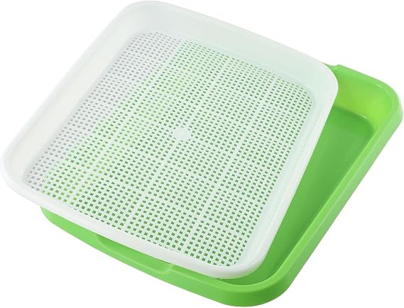 2 Layer Microgreens Growing Tray Hydroponics Sprouting Kit with White Mesh Platform Indoor Garden Grain Starter Container for Home Kitchen Planting 33x26x5cm