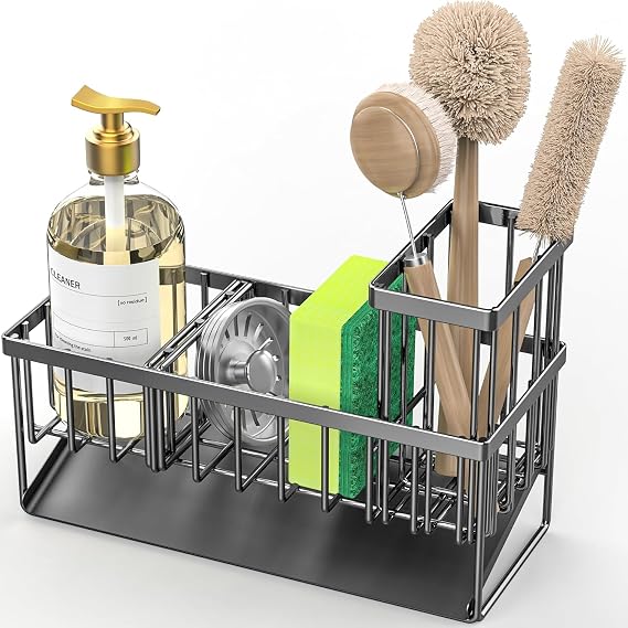 Kitchen Sink Caddy Sponge Holder with Brush Holder and Dishcloth Holder